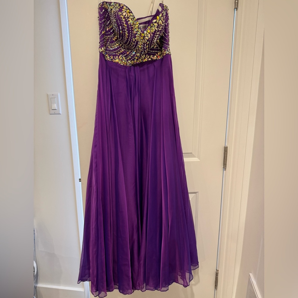 Tony Bowls Paris Purple and Gold Prom Dress